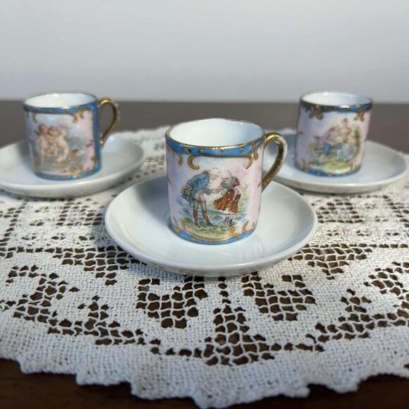 Antique Austrian demitasse cup Lady on Stepping stones - Picture 1 of 10